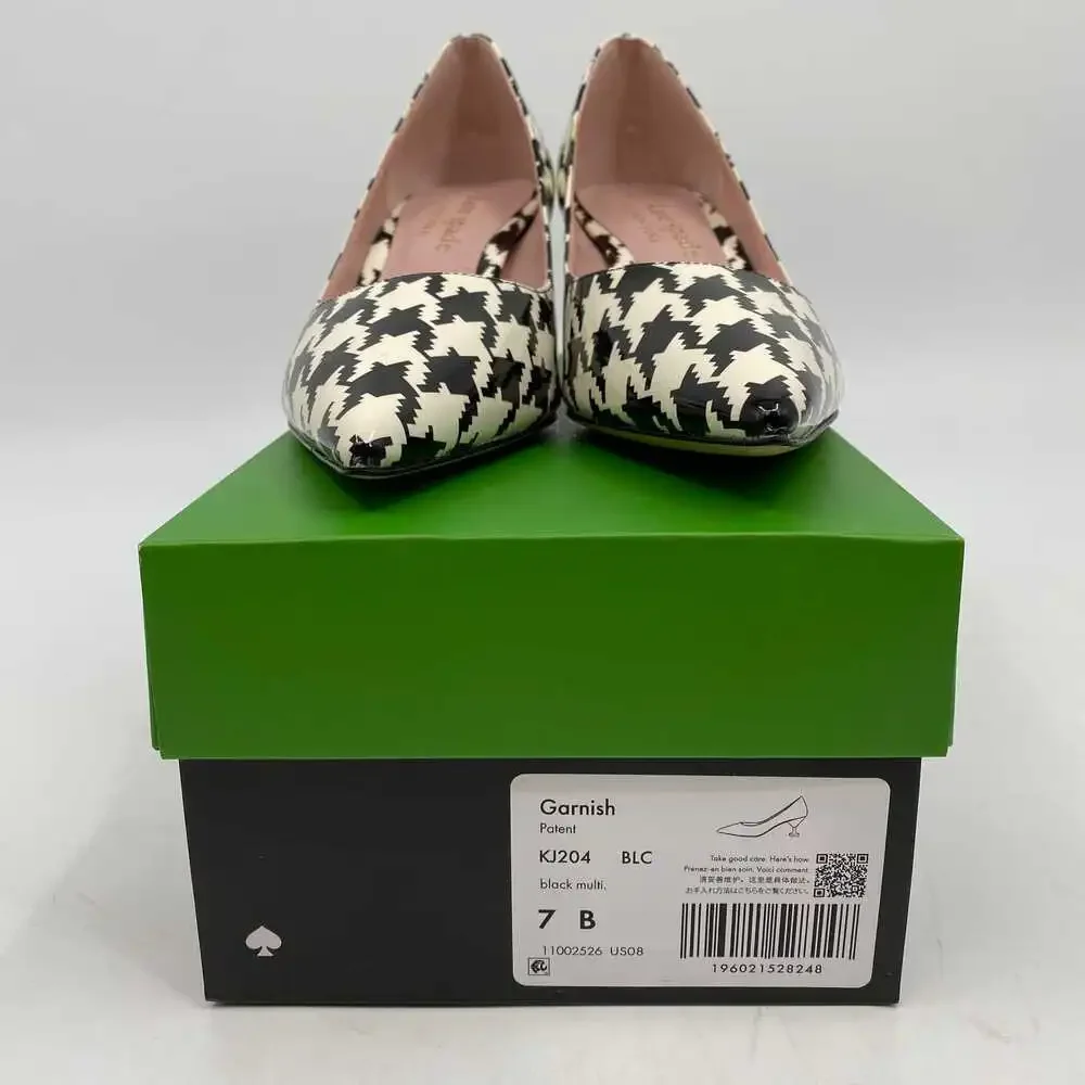 kate spade Black White Garnish Houndstooth Pointed Toe Heels | Leather, Size 7